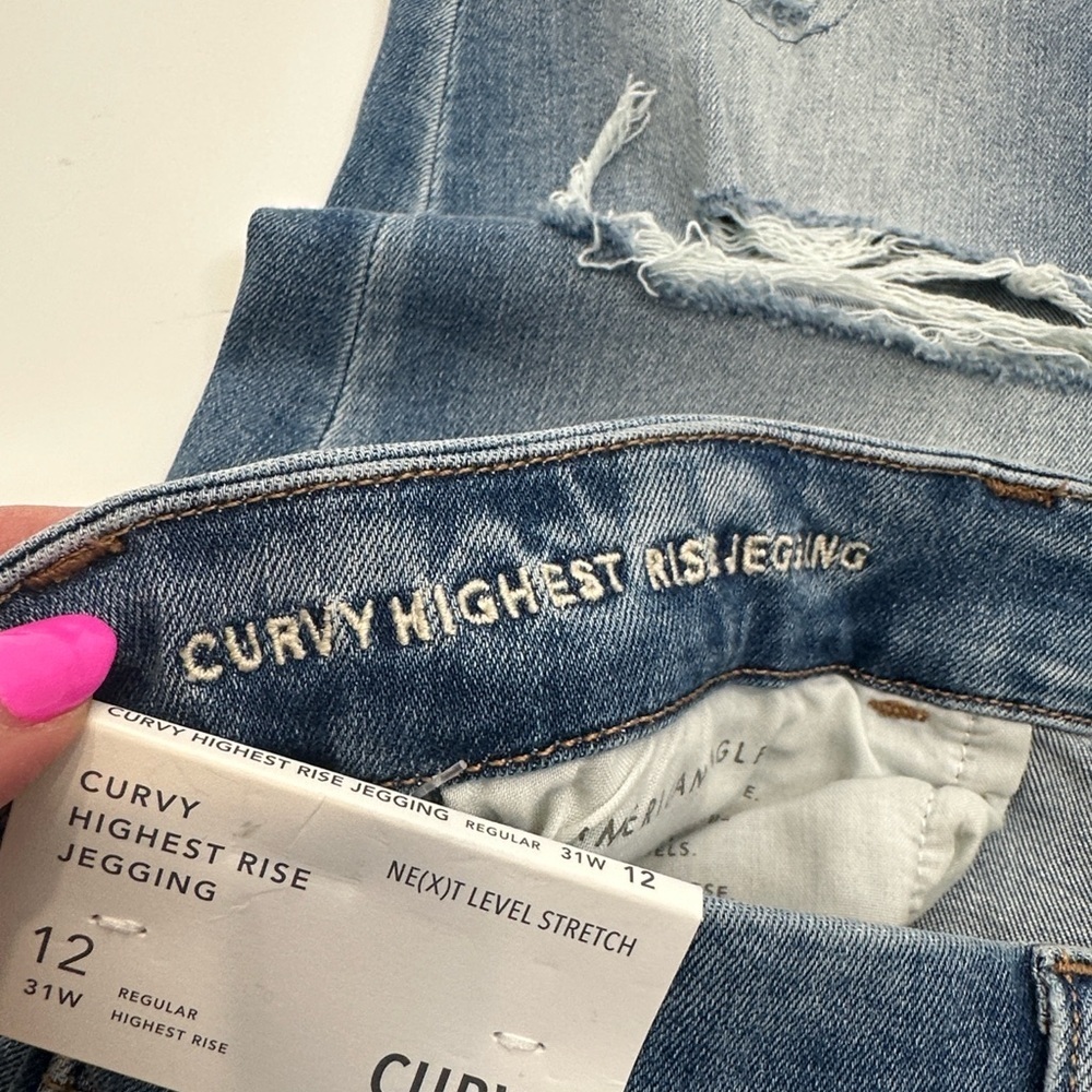 American Eagle Curvy Highest Rise Jegging Jeans Distressed Size 12 W31 NWT - Picture 9 of 10